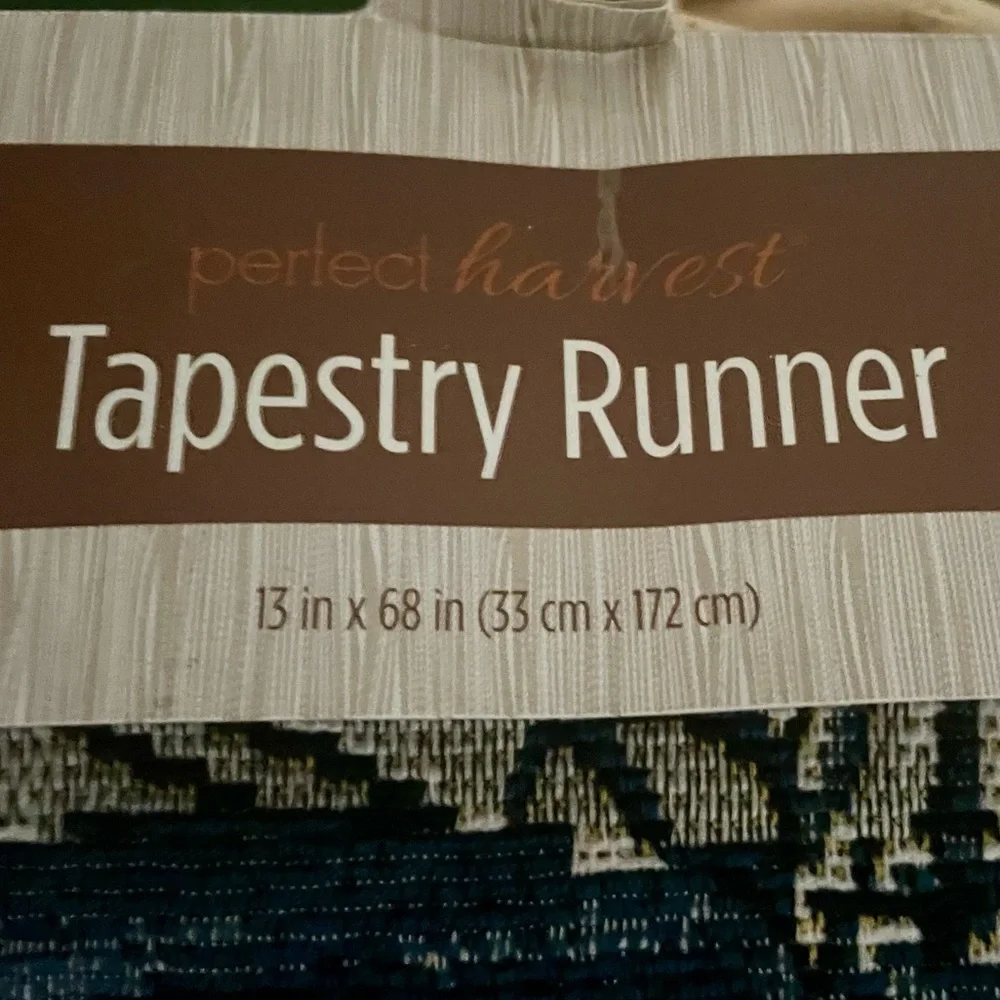 Fall Perfect Harvest Blue Truck Tapestry Table Runner Autumn Leaves NWT